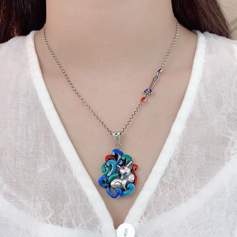 New Chinese Inspired Nine Tailed Fox Necklace Boho Vintage Unisex Pendant Openwork Pendant Adjustable Hypoallergenic Statement