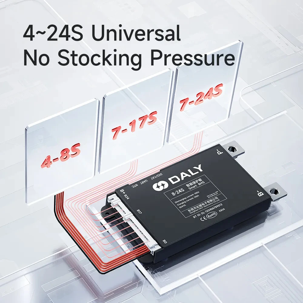 Daly Black Smart BMS 7-17S مُحدد تلقائيًا 30A 40A 60A 80A 100A 120A 150A 200A المدمج في BT UART Li-ion LFP LTO Balance