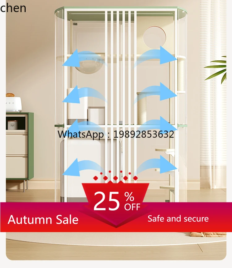 

panoramic glass household cat cage large free space can put automatic cat litter box