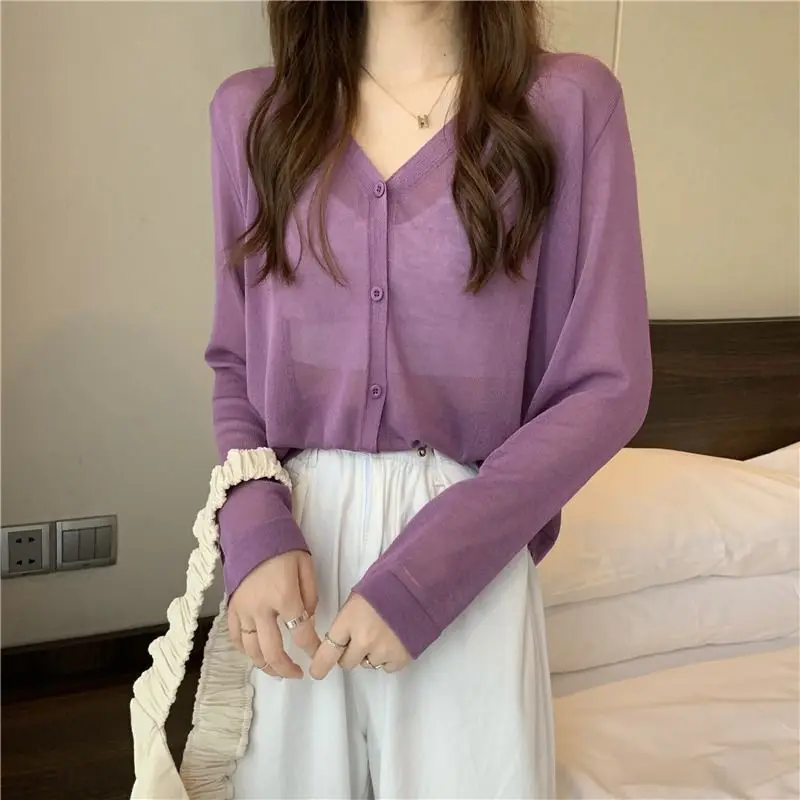 Women Clothing Casual Loose All-match Solid Sunscreen Shirt Summer Fashion Thin Long Sleeve Shawl Blouses Matching Skirt Top