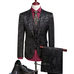 Männer Anzug Business Freizeit Einreiher Anzüge 3 Stück Sets Männlichen Druck Bräutigam Hochzeit Kleid Jacke Blazer Mantel Weste Hosen