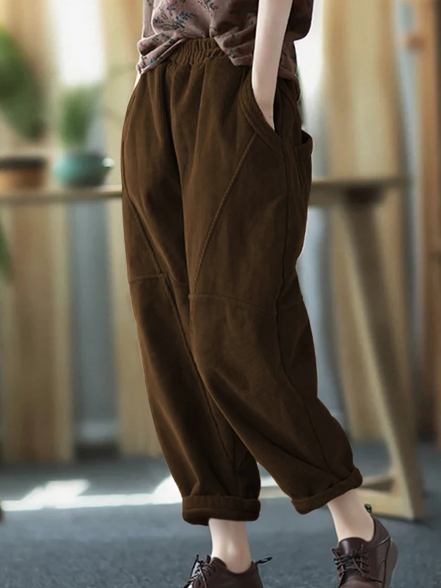 Pantalones largos de pana a la moda para mujer, pantalones sueltos y elegantes para otoño e invierno