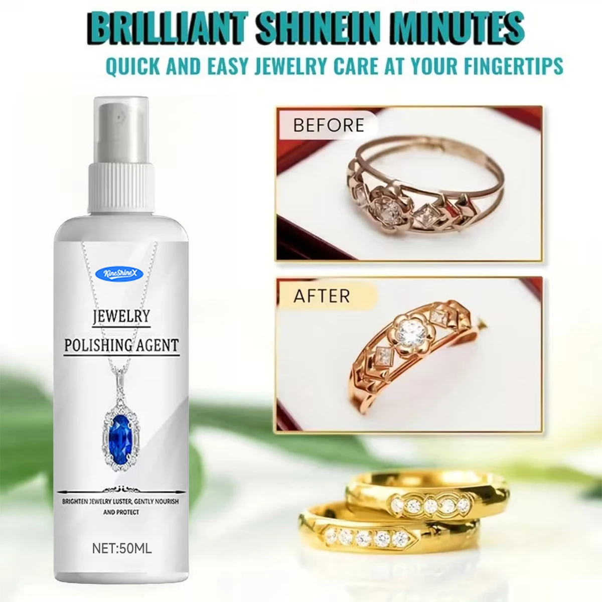 50ML Multipurpose Jewelry Polishing Spray - Gentle Deoxidation Formula for Instant Shine Compatible with All Types of Jewelry