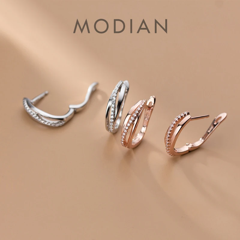 

Modian 100% Real 925 стерлингового серебра CZ геометрический поворот судьбы серьги-кольца для женщин, Корея, Стиль ювелирные украшения Brincos