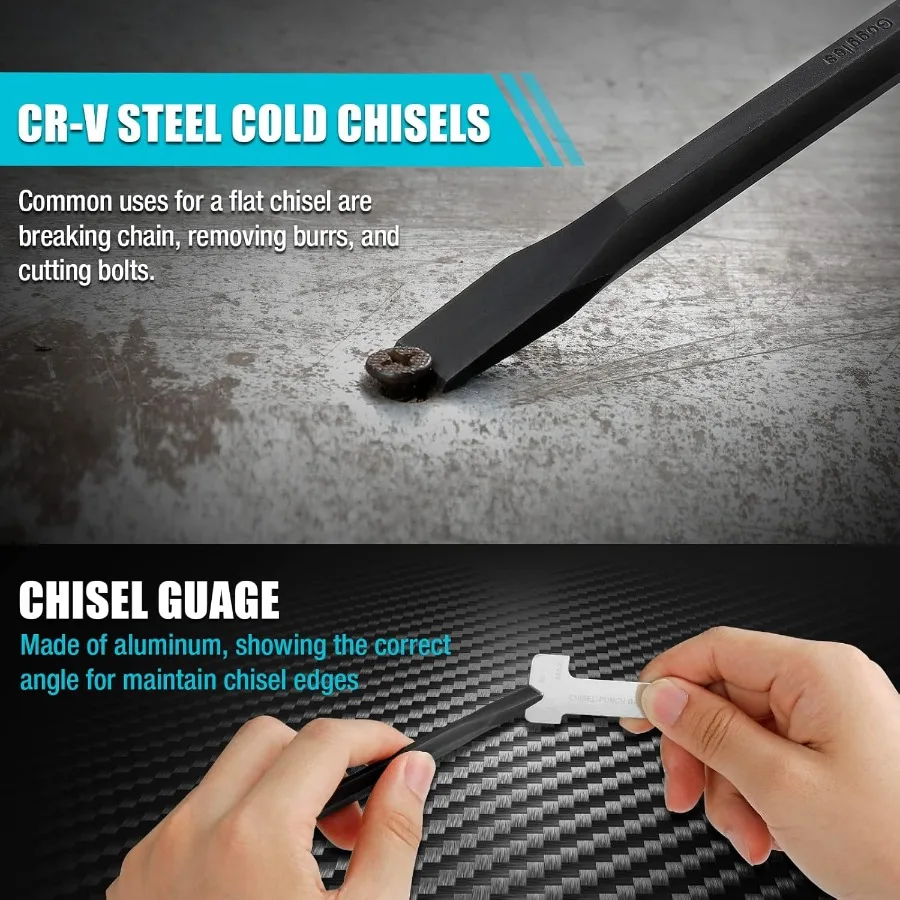 طقم مكون من 14 قطعة مع أداة محاذاة الأزاميل الباردة في الأظافر في كيس دوار لأشغال المعادن الدقيقة والخارجية #5