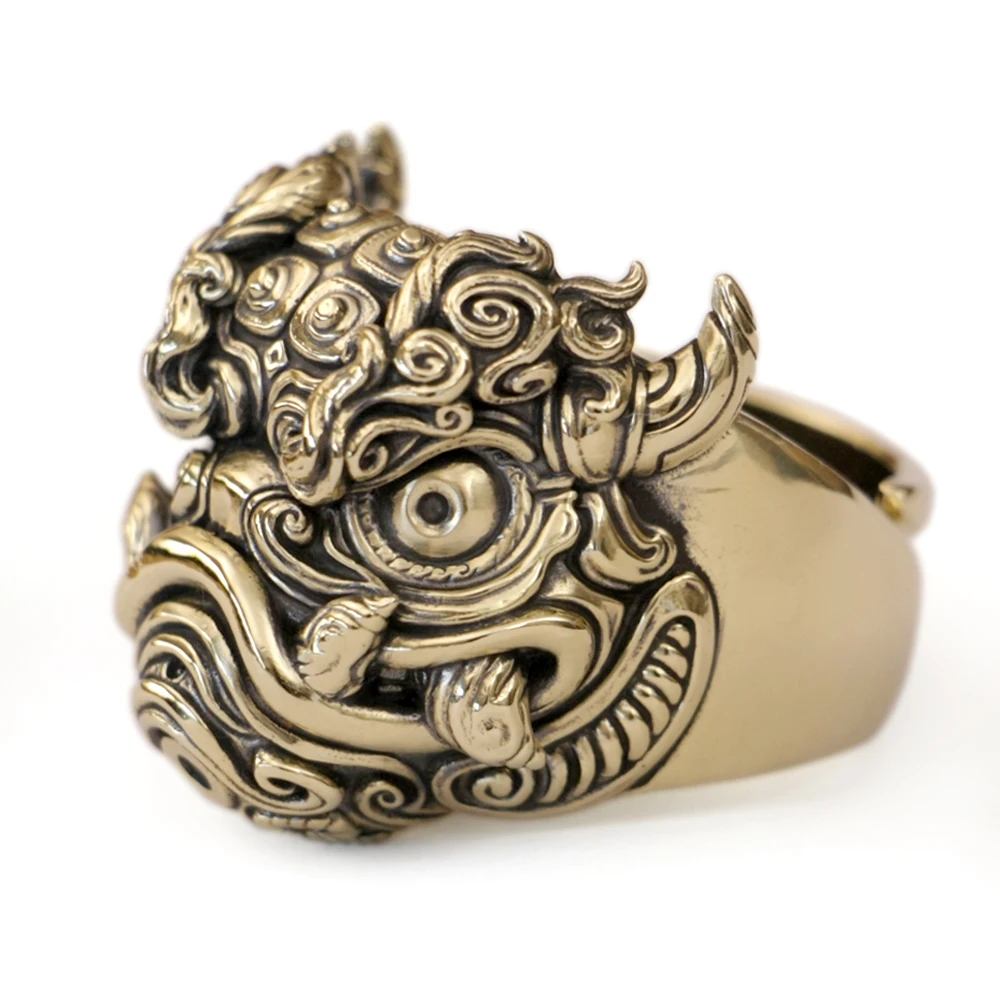 Huge Brass Kylin Lion Biker Ring Punk Animal Jewelry BK374 Open US Size 8~15