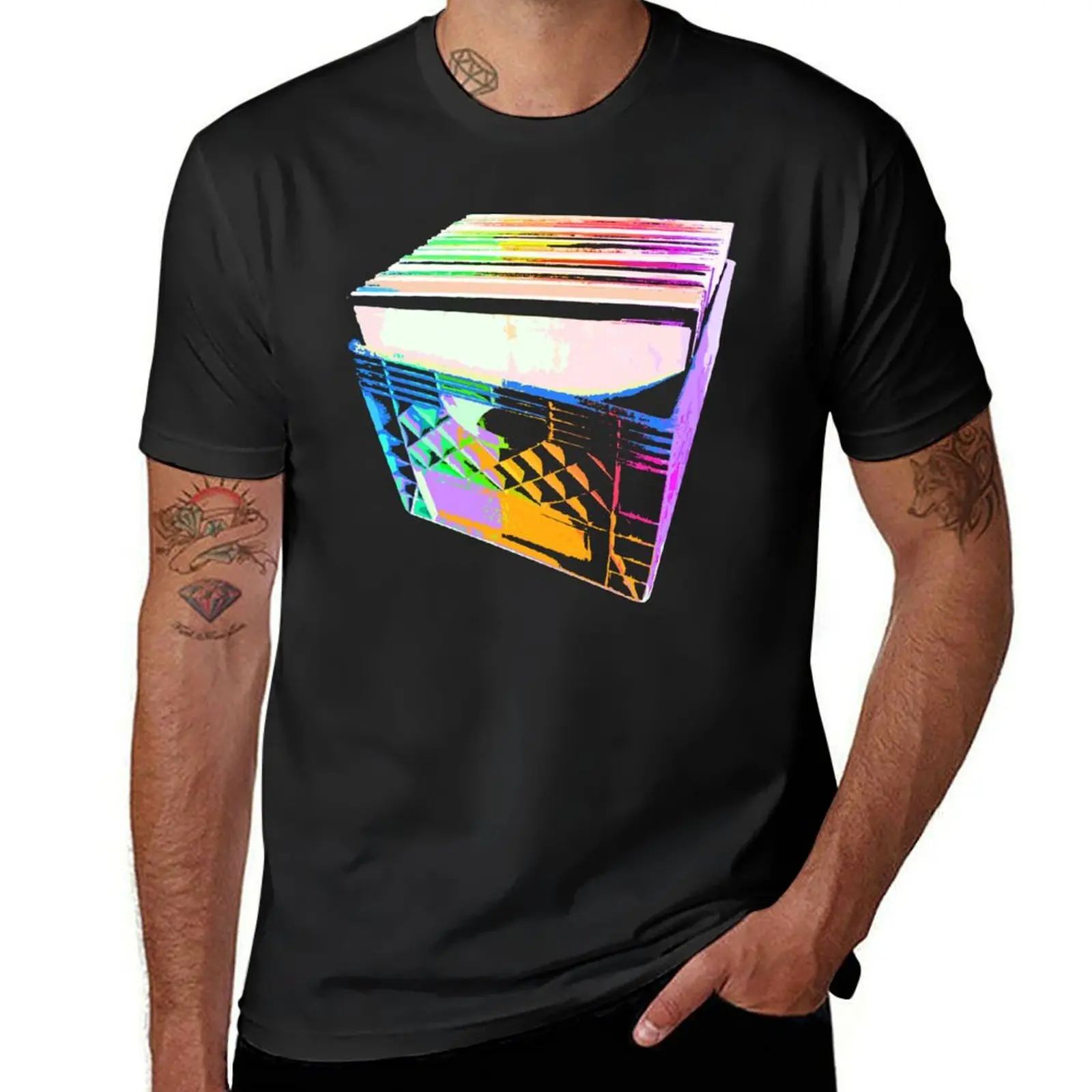 

Crate of Vinyl LP Records (pop art colors) T-Shirt sports fans graphics tops Men's t-shirt