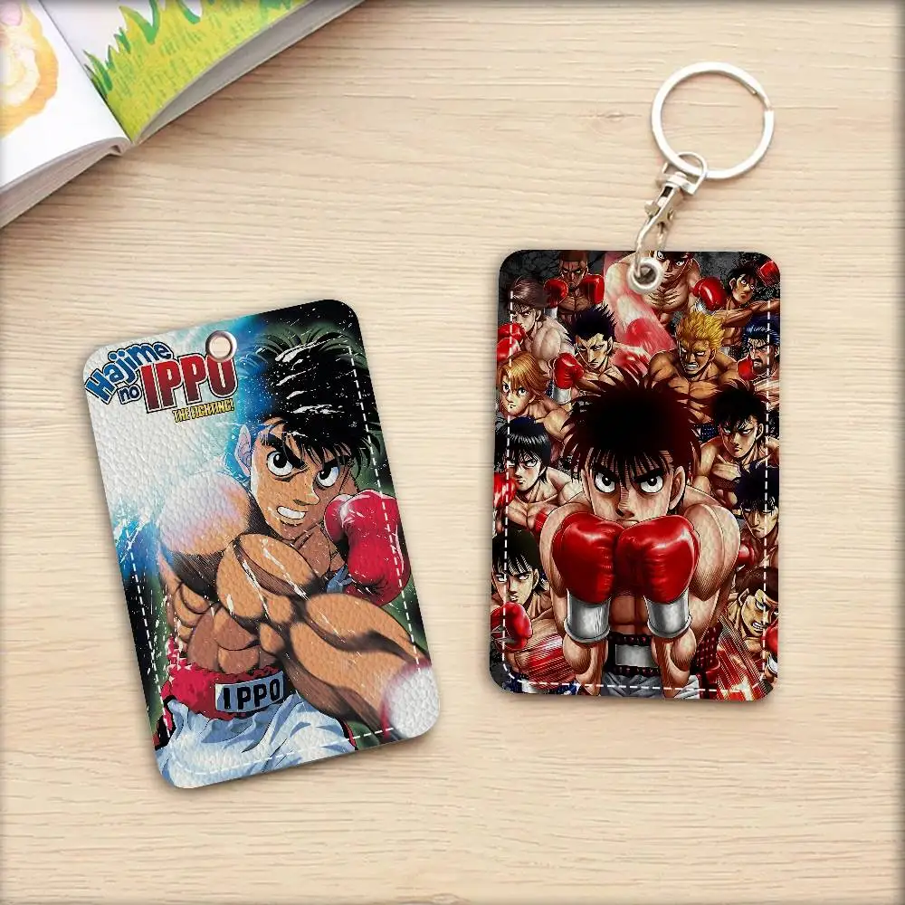 Hajime No Ippo Cartoon 1Pc PU Leather Card Holder Keychain Key Ring Door Lock Access Tags ID Card Case Keychain Card