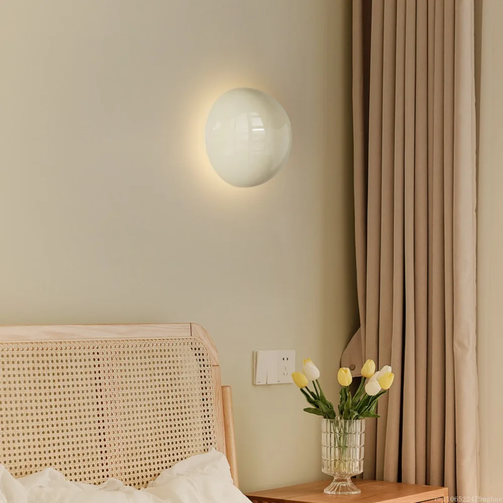 

Cream Minimalist Round Wall Lamp for Master Bedroom Headboard, Mid-Century Bauhaus Ambient Light & Living Room Study Wall Accent