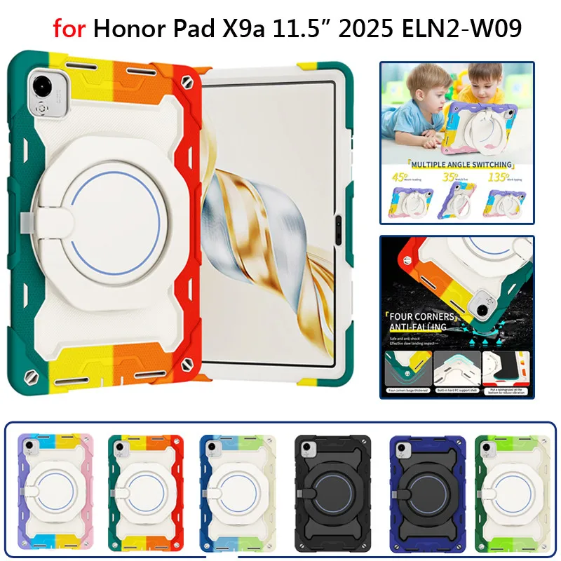 

Чехол для Huawei Honor Pad X9a 11,5 дюймов 2025 ELN2-W09 Pad X9A 11,5 360 ° Вращающаяся броня, силиконовая подставка, портативная подставка, чехол