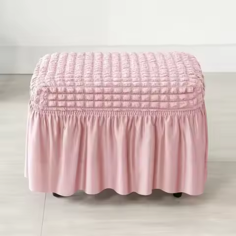 Decor Seat Universal Stool Cover Seersucker Solid Color Footrest Slipcover Elastic Band Bubble Grid Ottoman Cover Dining Room
