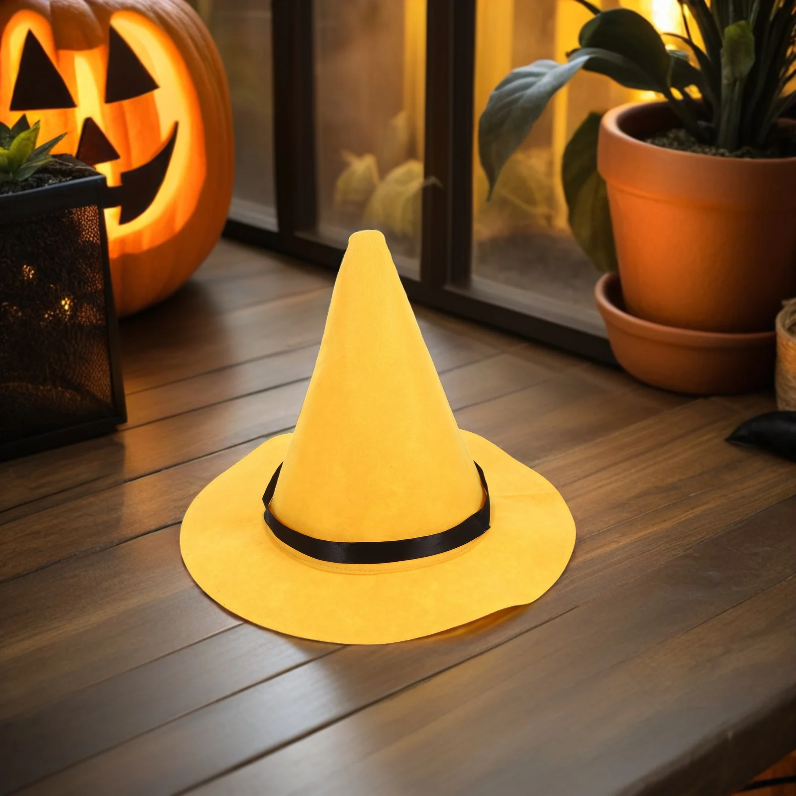 قطعتان من قبعة الساحرة الصفراء بتصميم فريد من نوعه كلاسيكي مدبب لملابس الهالوين التأثيرية إكسسوار للجنسين والكبار والأطفال