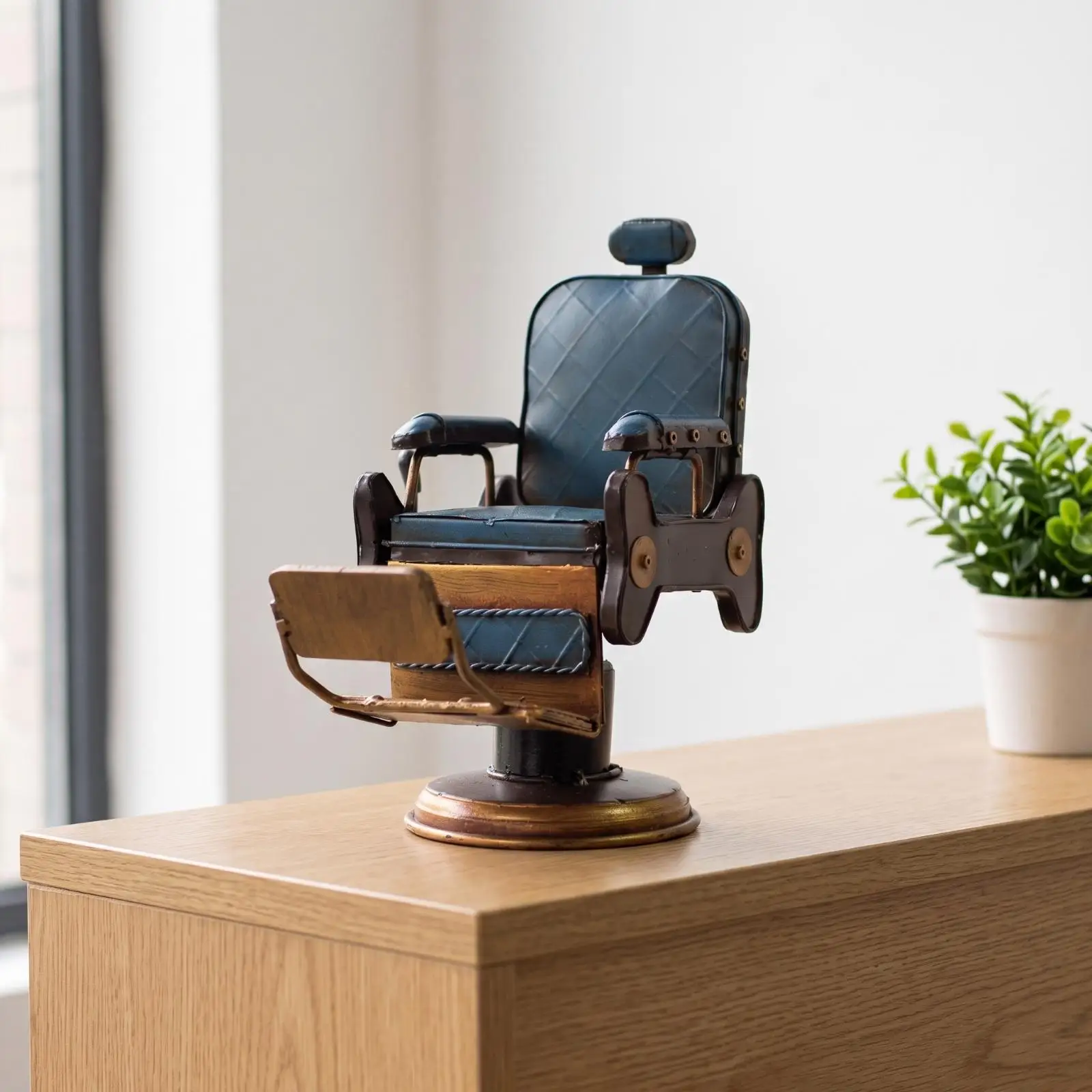 Classic Barber Shop Replica Chair Small Iron Figurine Vintage Salon Seat with Gold Tone Base for Collector Display