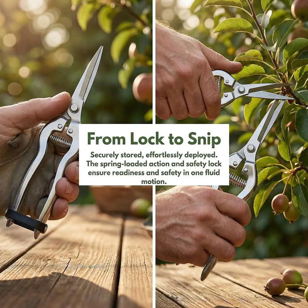 Tesoura de poda de aço inoxidável com cabeça reta, cabo antiderrapante, tesoura para colheita de frutas, tesoura doméstica para bonsai e jardim.