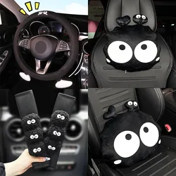 Cartoon Cute Animal Small Coal Ball Car Steering Wheel Covers Auto Headrest Neck Pillow Cushion Seat Belt Covers Car Accessories