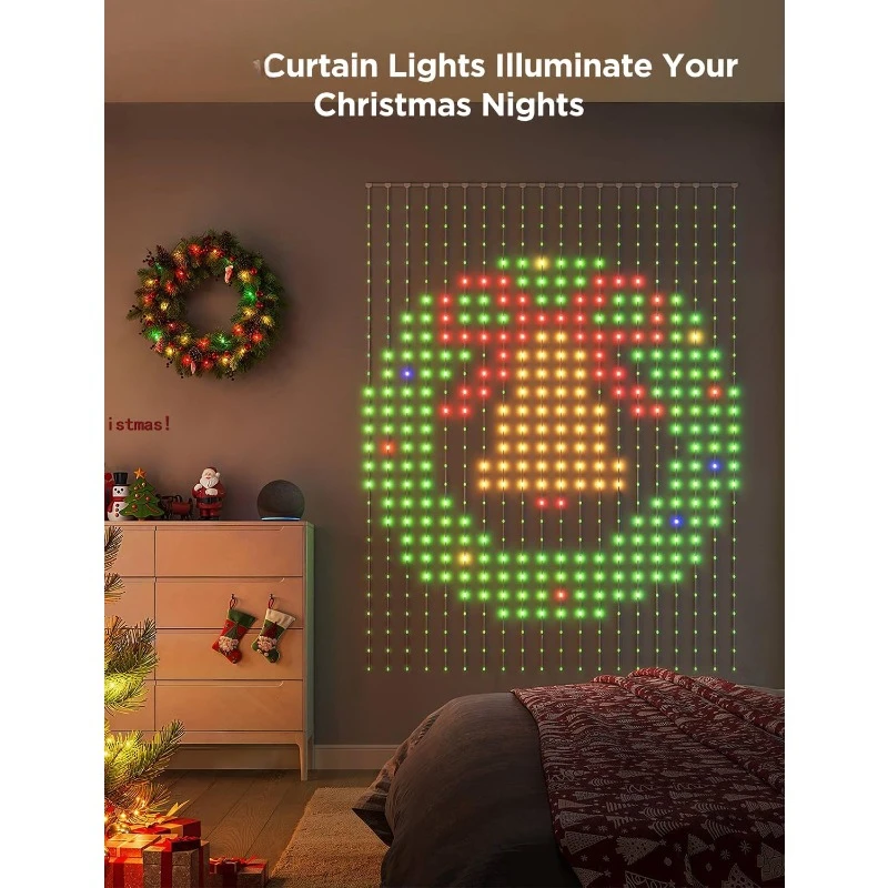 Curtain Lights 2, Smart LED Curtain Lights Changing Halloween Lights for Bedroom Window Christmas Dynamic Decor，home.