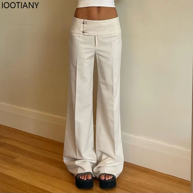 

Retro White Women's Flared Pants Basic Wide Leg Solid Color Korean Style Fashion Simple Trousers Loose Casual Office Work Pants