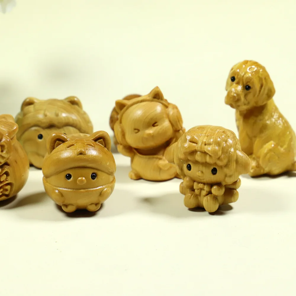 Sandalwood Animal Figurine Cute Desktop Ornament For Men Women Lovely Phone Chain Pendant Bag Hanging Decor Craft Souvenir Gift