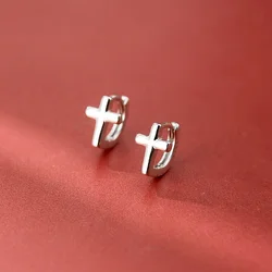 925 Sterling Silver Cross Earrings for Women Fashion Personality Couple Small Contracted Earrings