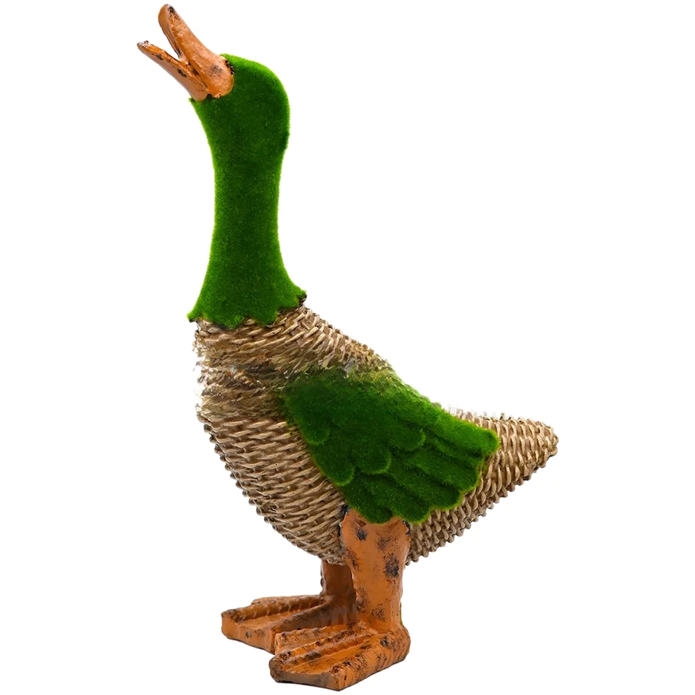 Farmhouse Ornament Easter Duck Decor Spring Centerpiece Flocked Finish Rattan-like Texture Synthetic Resin Outdoor Resistant