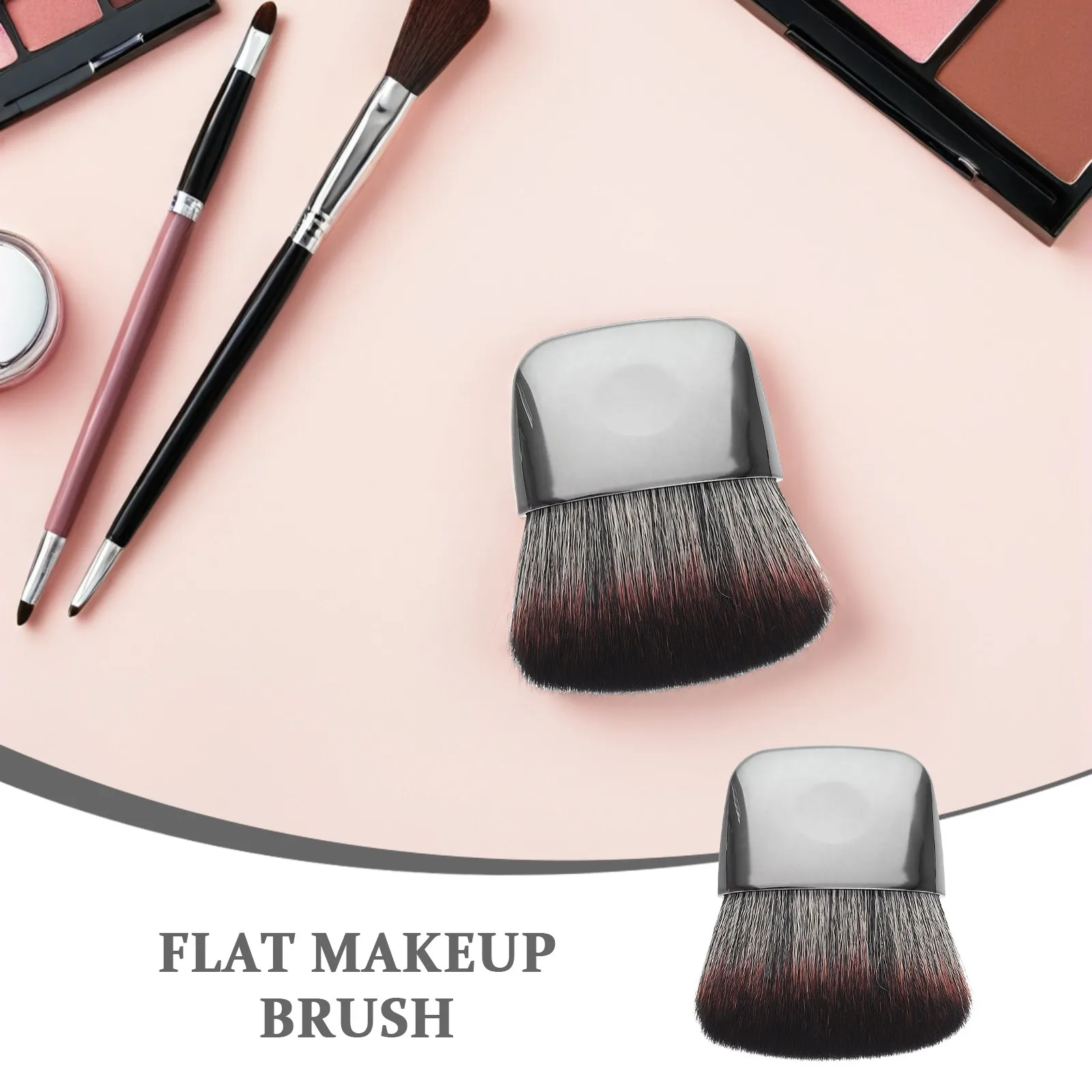 2Pcs Portable Flat Makeup Brushes Mini Travel Powder Blush Brush Soft Face Makeup Brush Set for Liquid Powder Foundation