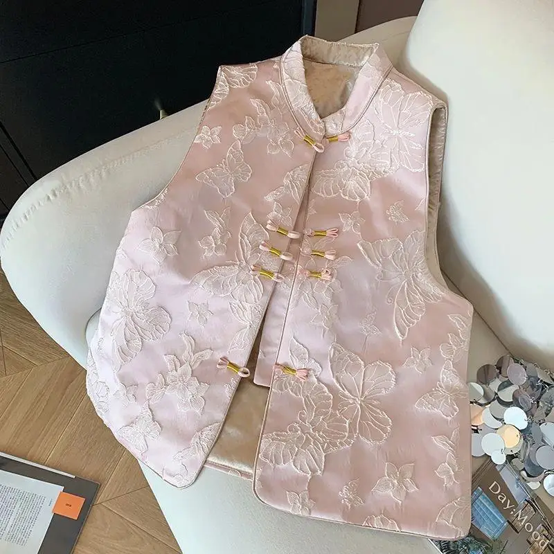 

Elegant women's Summer Spring chinese-style New Top Versatile Engraved Butterfly Vest Sleeveless Women Cheongsam Waistcoat