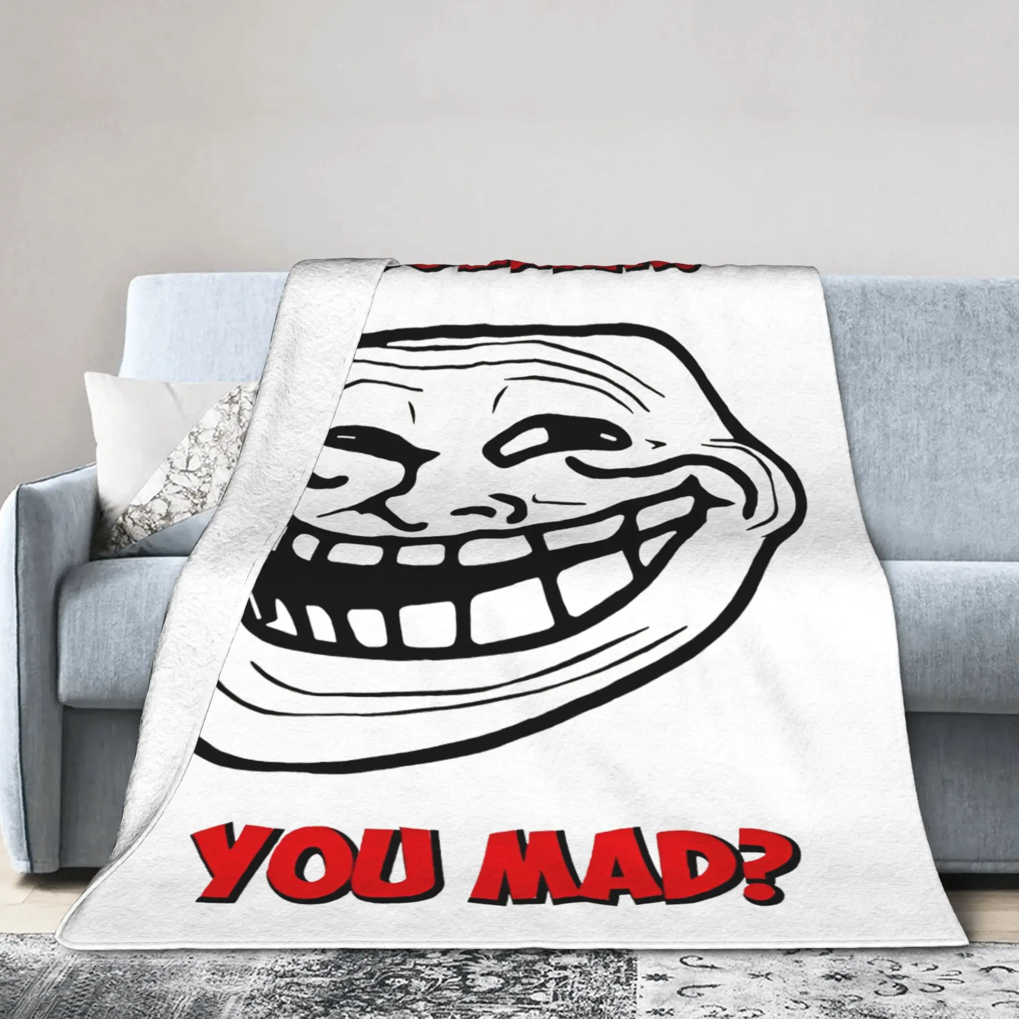 U Mad Bro Problem? Troll Face Memes Comic Blankets Flannel Funny Ultra-Soft Throw Blanket for Airplane Travel Quilt Portable