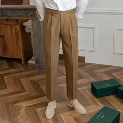 Pantalones de traje fluido de oficina para hombre, pantalones de trabajo drapeados marrones, pantalones de verano para hombre, vestido, ropa clásica, oferta, elegante, de lujo, Vintage, barato