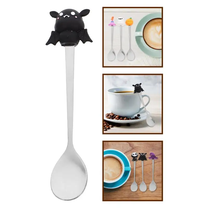 6Pcs Stainless Steel Spoons Halloween Ghost Pumkin Style Cake Spoons Dessert Spoons Tableware