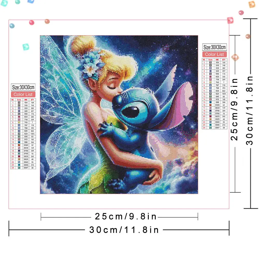 مجموعات الطلاء الماسي من ديزني تينكر بيل ستيتش حجر الراين صورة كرتونية 5D فن التطريز الكامل للبالغين