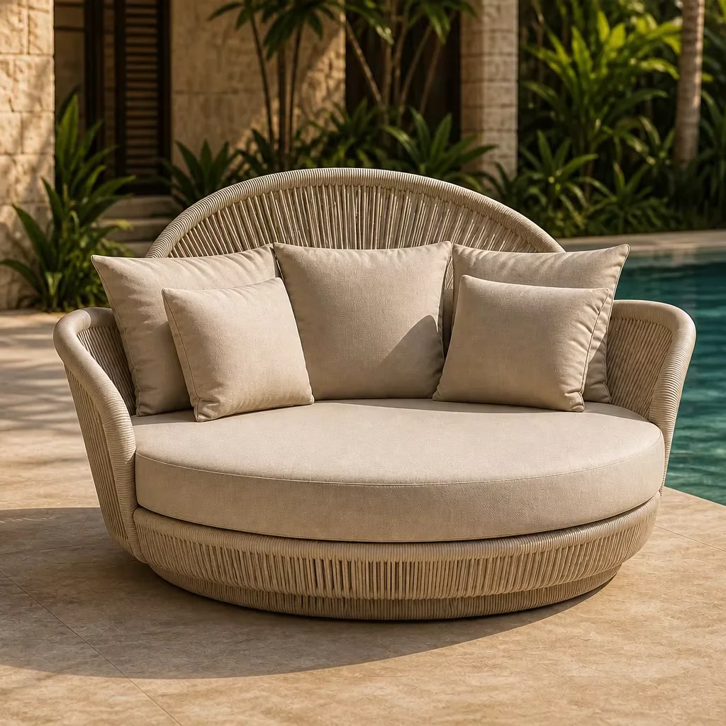 Outdoor Furniture Without Cushions - Dış Mekan Yuvarlak Rattan Kanepe, Minderli