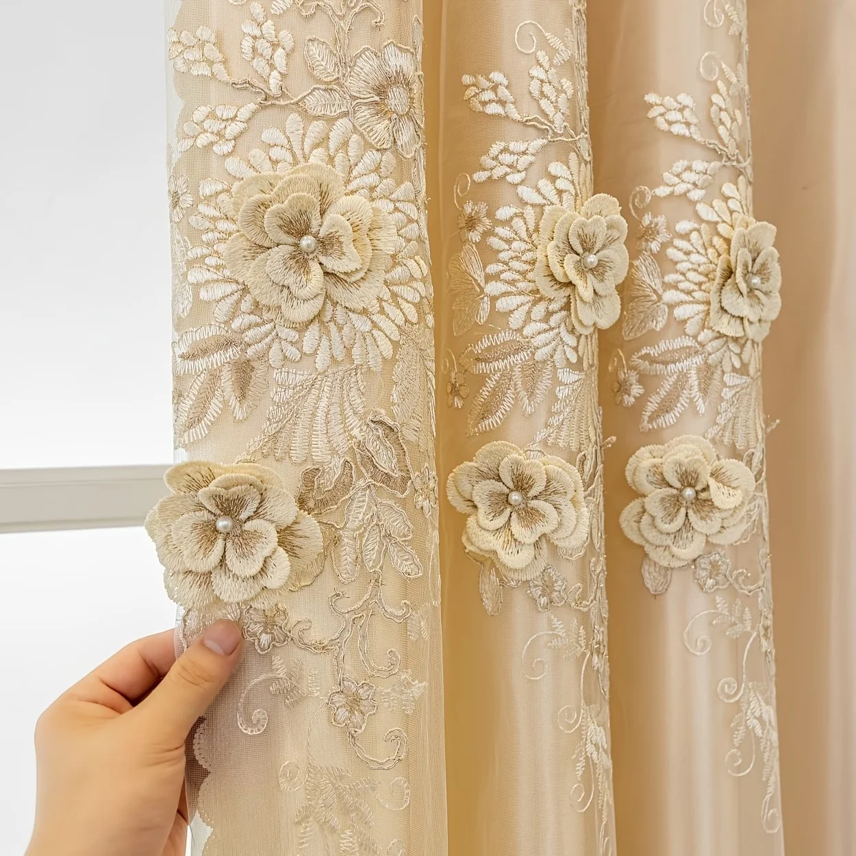 1pc Luxury Double Layer Embroidered Blackout Curtain Multi Mount Washable Elegant Durable Classic Decor for Bedroom Living Room