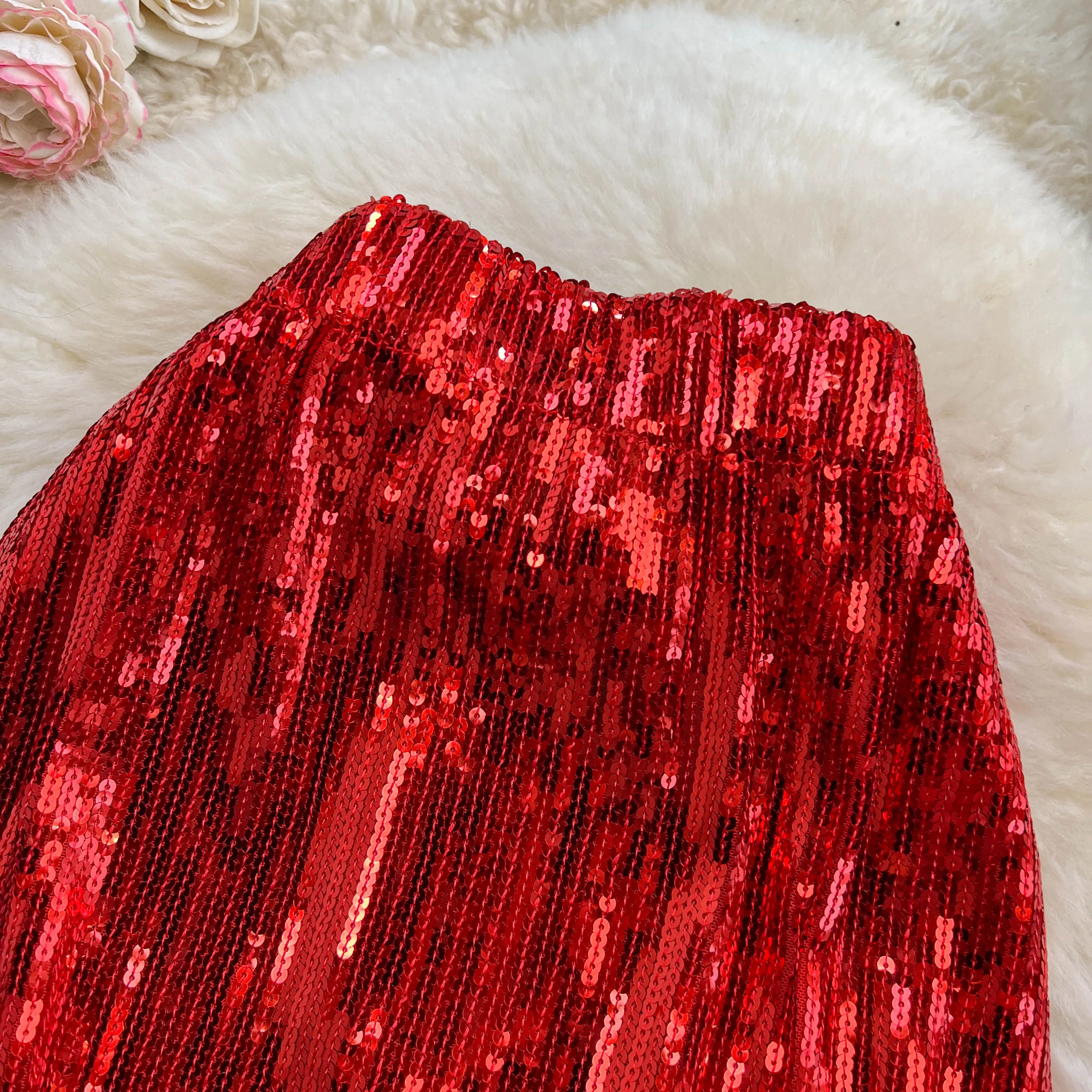 Women  Chic Sequin tassel glitter Skirt High Waist Elegant Korean Fashion  A-line  Skirt Casual Summer Clothing
