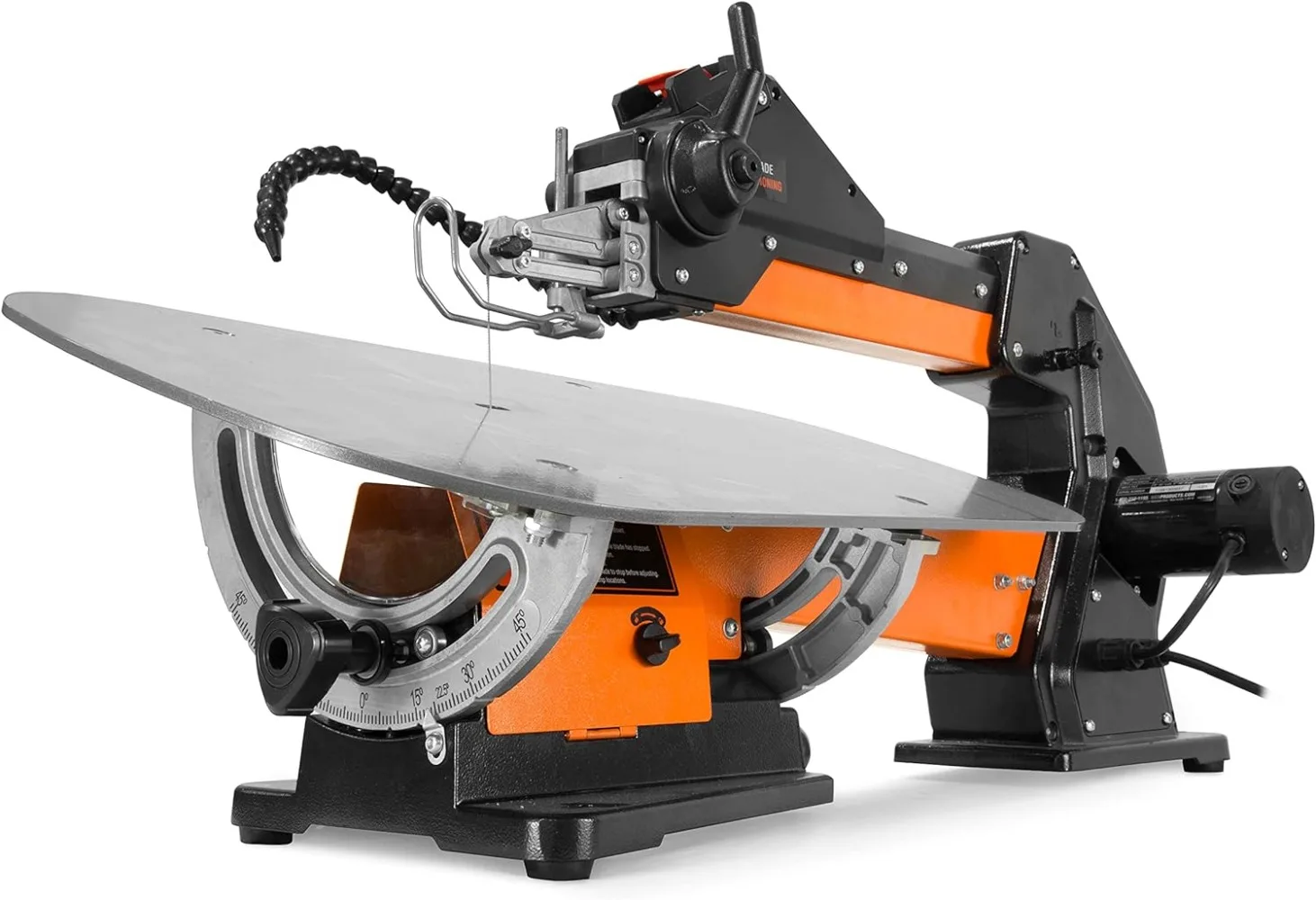 LL2156 21-Inch 1.6-Amp Variable Speed Parallel Arm Scroll Saw with Extra-Large Dual-Bevel Steel Table, Black Orange