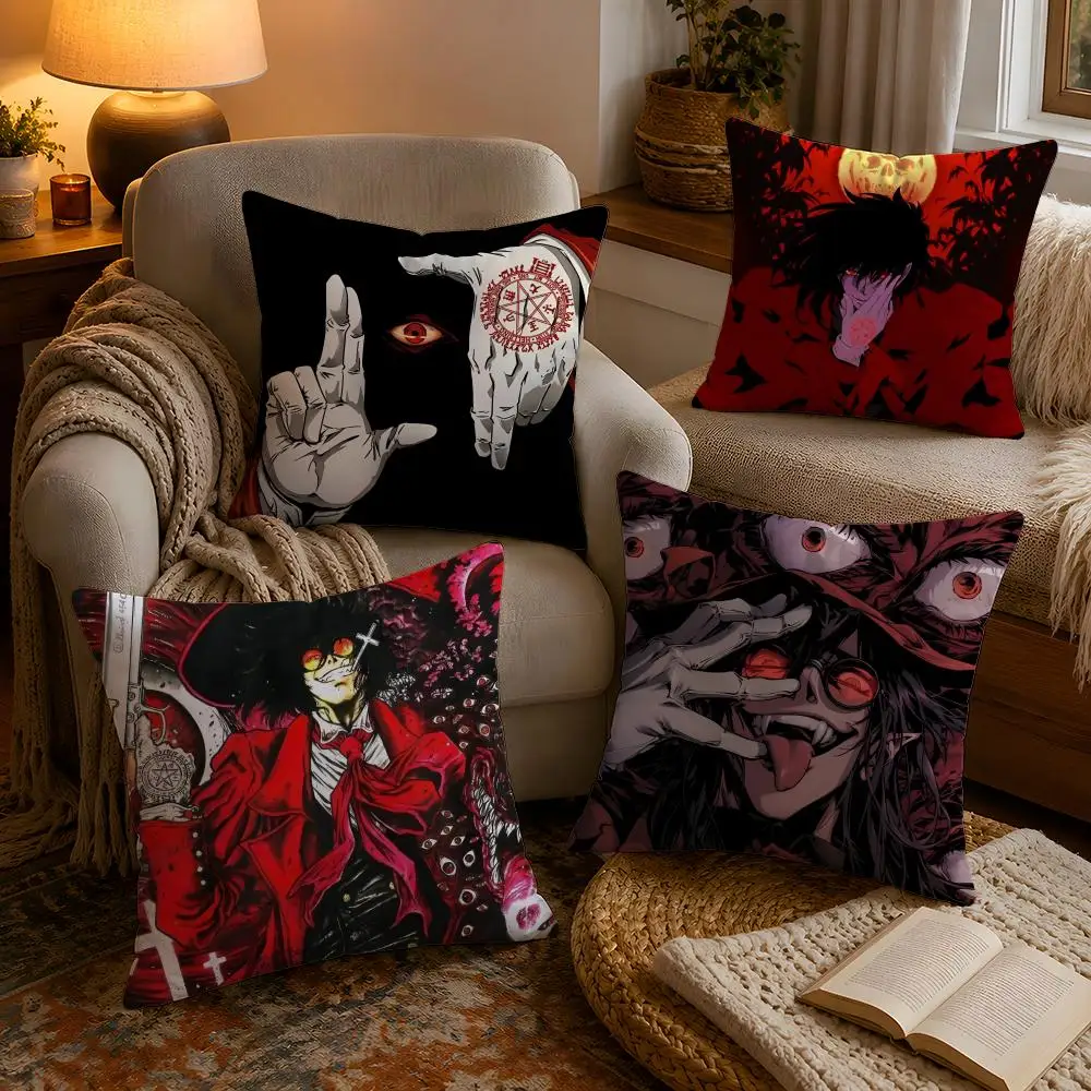 Anime Cool Hot H-Hellsings Pillow Case Soft Plush Cushion Cover Double Print and Invisible Zipper for Sofa Home Car Use
