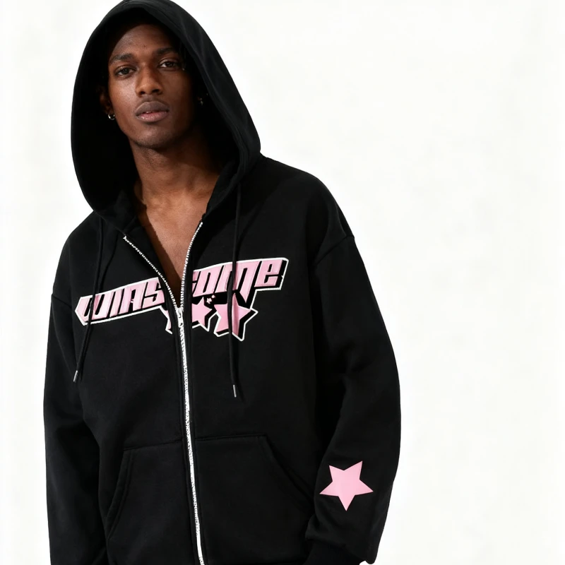 Sudadera americana con capucha y cremallera para hombre y mujer, sudadera de calle de lana Vintage de algodón de hip-hop para invierno, ropa informal de otoño, Sudadera con capucha de gran tamaño y2k