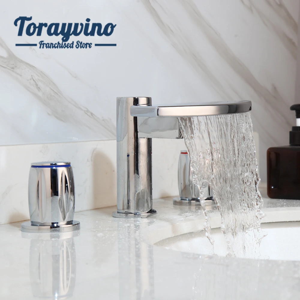 

Torayvino Bathroom Waterfall Basin Faucet Chrome Finished Hot Cold Water Stainless Steel Washing Basin Mixer Tap