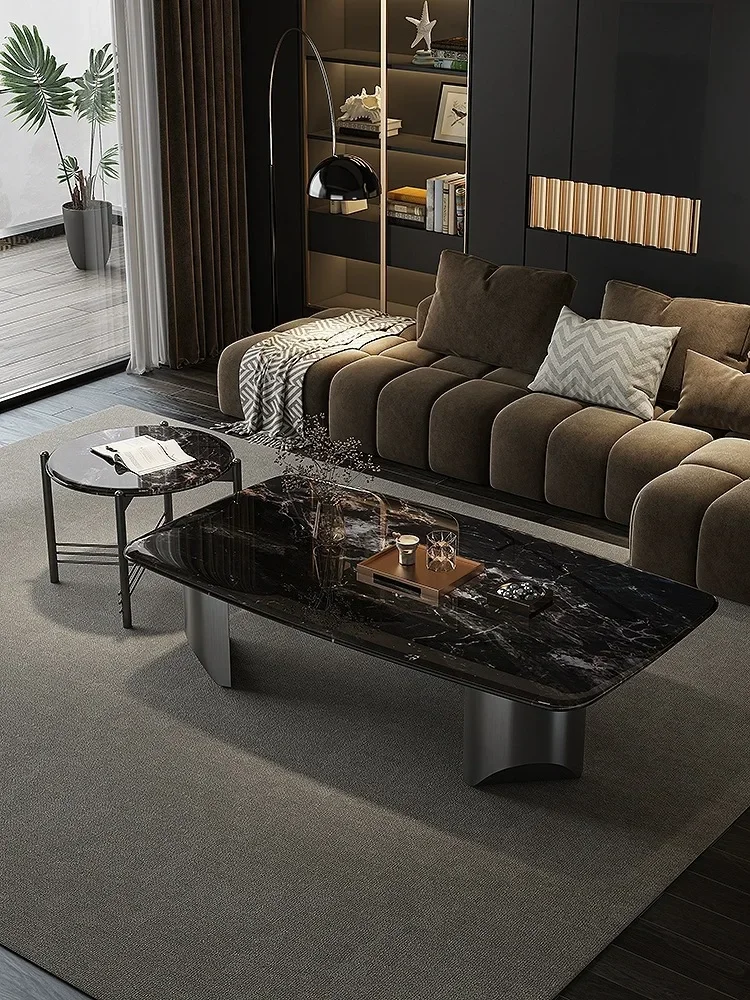 غرفة معيشة مربعة بسيطة من الرخام الإيطالي، منزل بسيط وحديث، شقة صغيرة، طاولة شاي فائقة #5