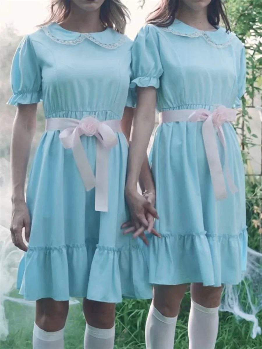 Mulheres Colarinho Boneca Manga Ruffle Vestido Linha A com Cinto Arco, Vestido Ruffle em Camadas, Daily Party Club