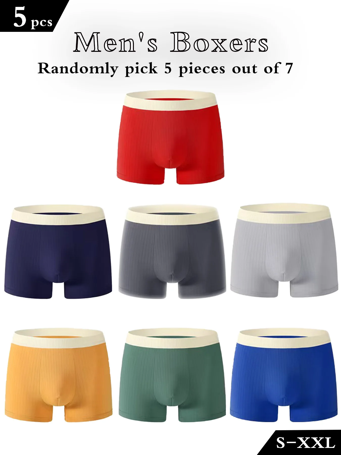 

7-цветные мужские трусы-боксеры из чистого хлопка, удобные, дышащие, эластичные, модное мужское нижнее белье, случайный комплект из пяти предметов