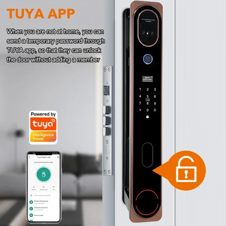 High Security Fingerprint Door Lock With Camera Tuya 3d Face Recognition Automatic Aluminum Door Lock For Home