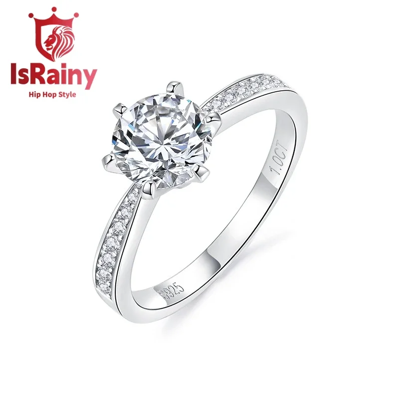 

IsRainy Hip Hop Rock Solid 100%925 Sterling Silver Real GRA Moissanite Diamonds Rings Round Engagement Anniversary Fine Jewelry