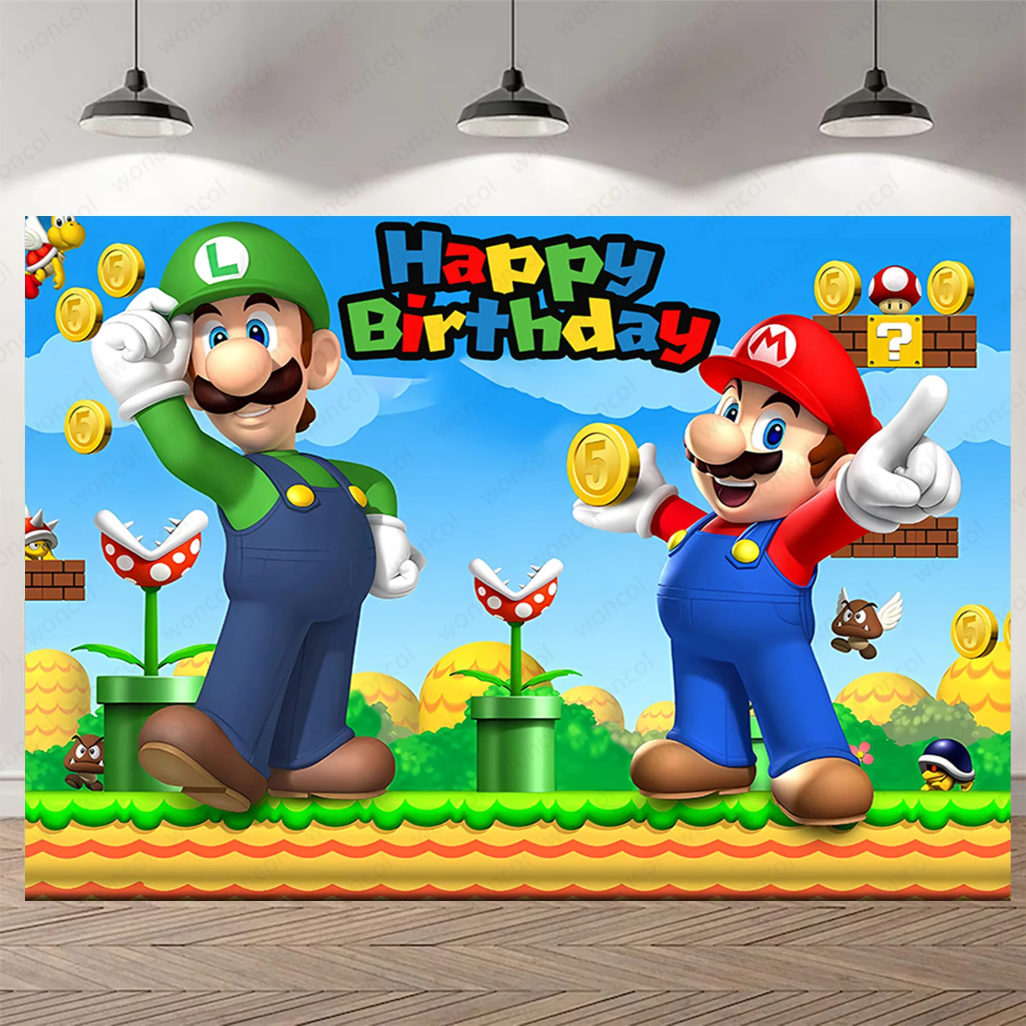 Super Mario Bros Backdrop Boys Birthday Party Decoration Vinyl Photography Background Cartoon Baby Shower Banner Studio Props