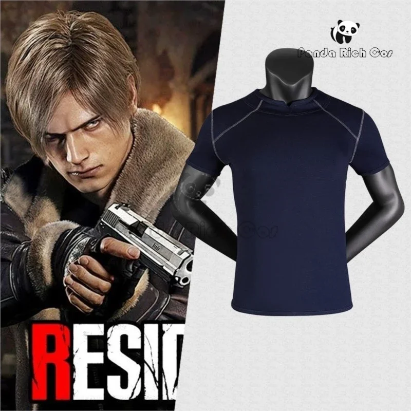 Resident 4 Leon Kennedy cosplay costume Grey T-shirt summer evil tee for Man Men leotard adult short sleeve fitness T-shirt