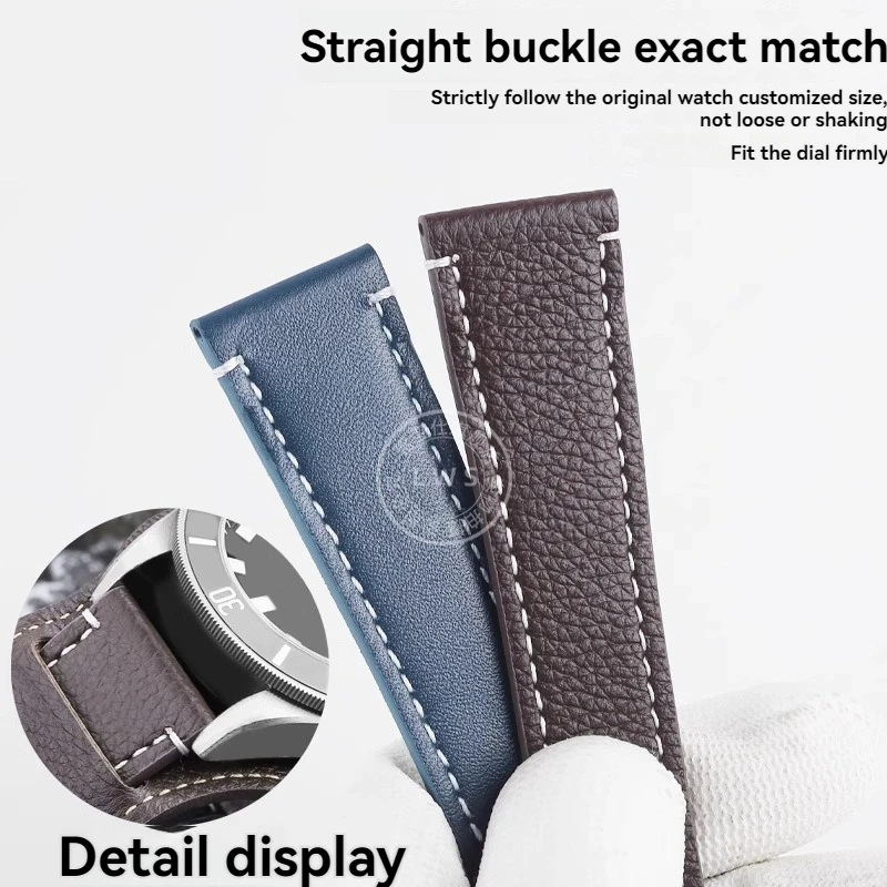 22 مللي متر 20 مللي متر ريترو جلد البقر حزام (استيك) ساعة ل تيودور بلاك باي GMT 1958 M79030 M79250 مشبك قابل للطي أسود أزرق بني مع حزام صينية