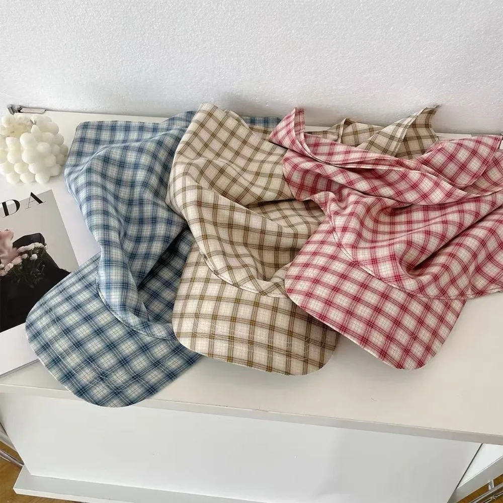 

Rural Style Headscarf Baseball Hat Plaid Sun Cap Triangle Headscarf Hat Sunscreen Scarf Peaked Cap Strappy Bandana Cap Street