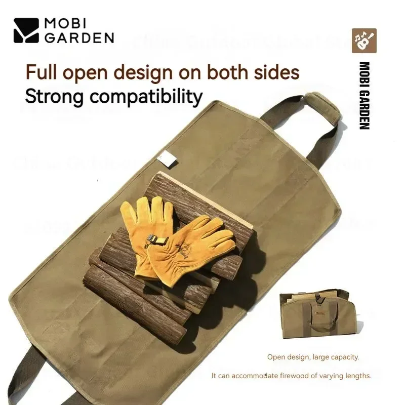 MOBI GARDEN Canvas Firewood Storage Bag Multifunctional Wood Large Capacity Portable Tote Bag Handle Carrier Tool Sturdy Camping