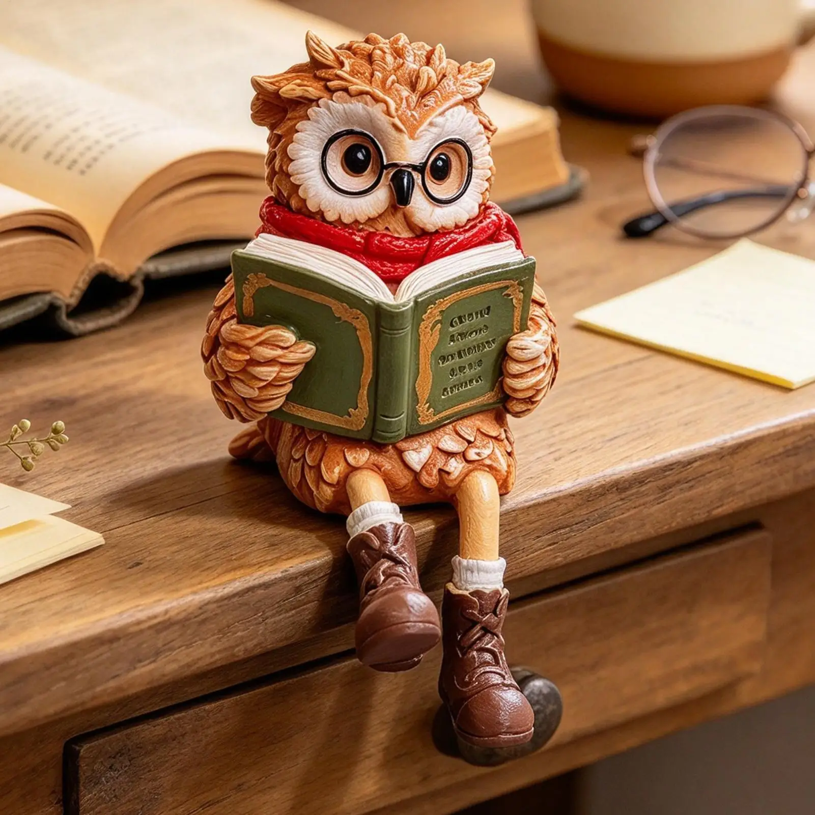 Vintage Owl Shelf Sitter Figurine Artistic Collectible Miniature Owl Statue Tabletop Decor for Desk Library Office Home Decor