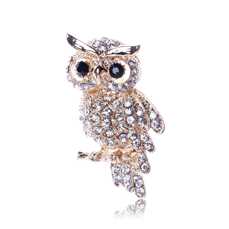 Delicate Crystal Eyes Owl Brooches Korean Zinc Alloy Imitation Rhinestone Blue Brooch Badge Pin Women Gifts Accessories Jewelry