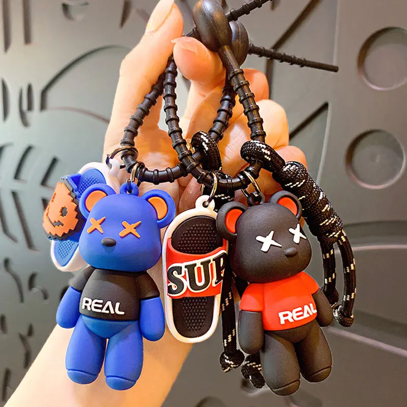 New Cartoon Creative Slippers Bear Keychains For Women Y2k Bag Pendant Couple Car Key Chains Jewelry Gift Decoration Accessories